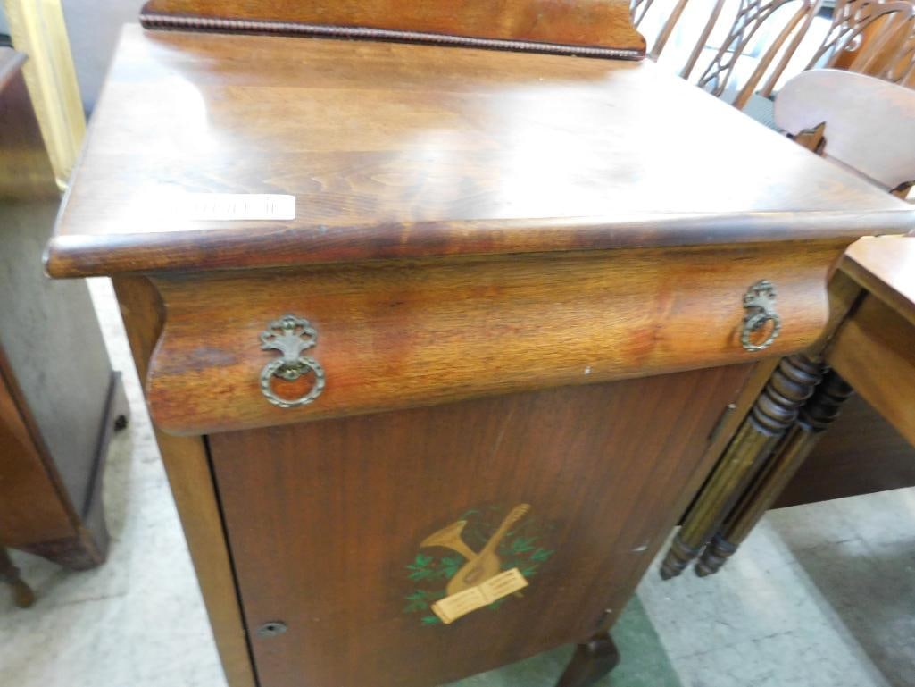 Vintage 1 Drawer Sheet Music Cabinet - with Key - 39.5" x 19.5" x 15" - 4