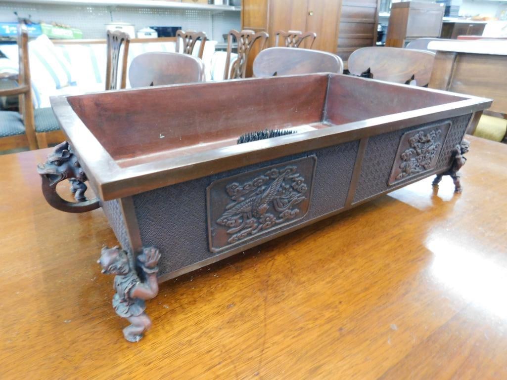 Chinese Bronze Footed Bonsai Planter with Flower Frog - 4.5" x 18" x 10" - 8