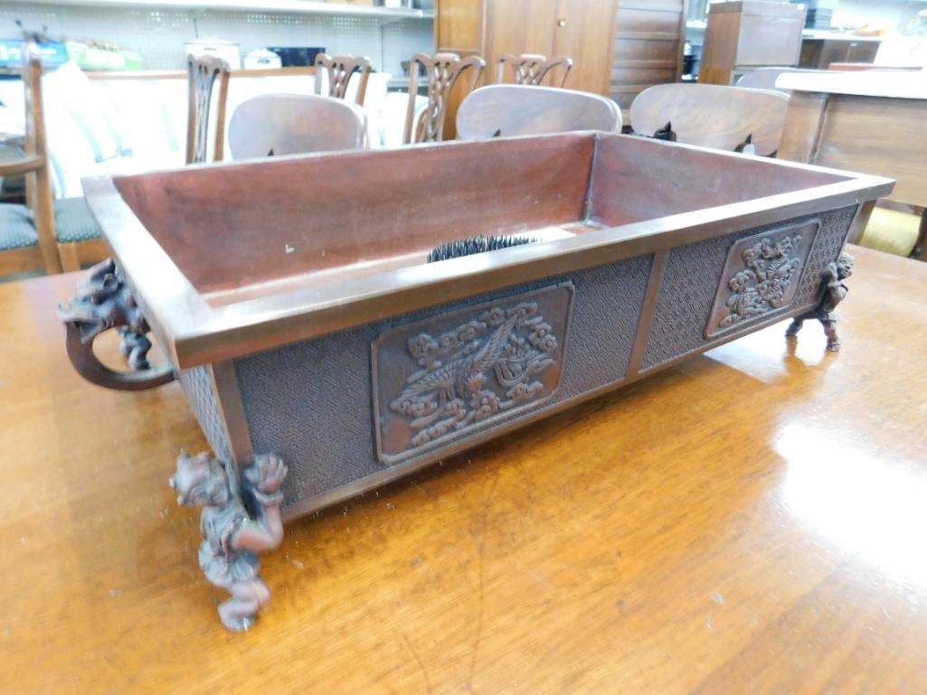 Chinese Bronze Footed Bonsai Planter with Flower Frog - 4.5" x 18" x 10" - 9