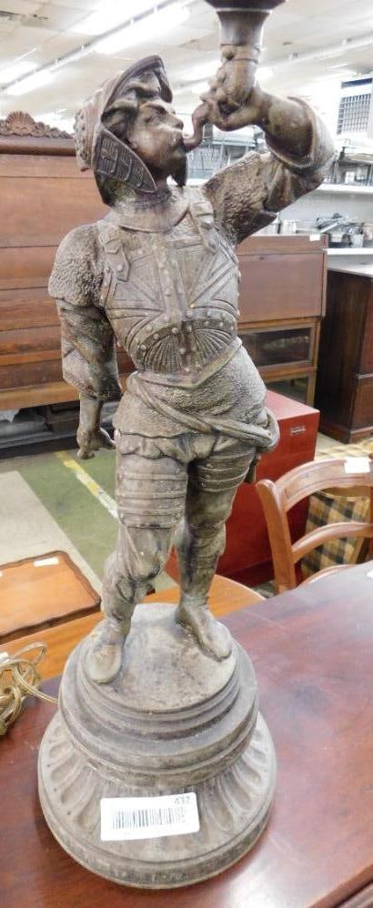Bronze Soldier Lamp - 33" x 7.5": See Photos For Condition and Details 