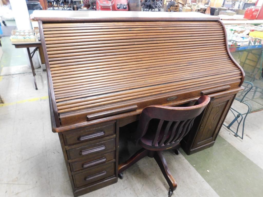 Roll Top Desk with Chair - Desk 49" x 60" x 30" - with Key - 14