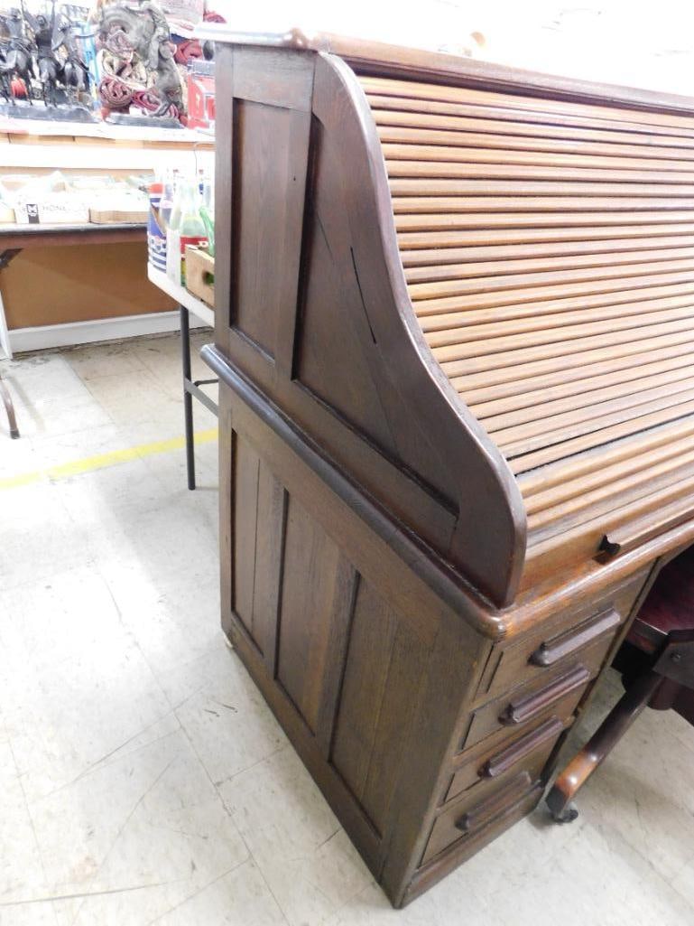 Roll Top Desk with Chair - Desk 49" x 60" x 30" - with Key - 2