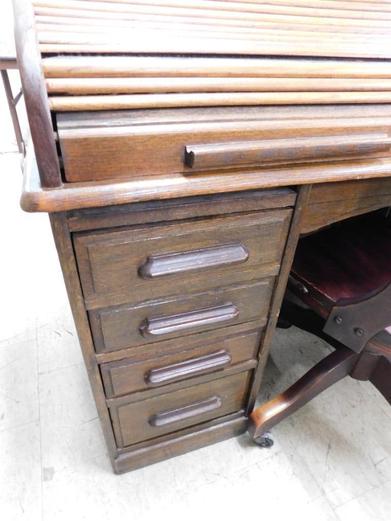 Roll Top Desk with Chair - Desk 49" x 60" x 30" - with Key - 4