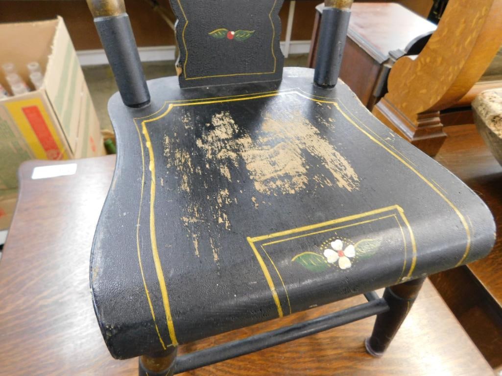 Childs Country Plank Bottom Chair - Hand Painted - 20" x 12" x 10" - 4