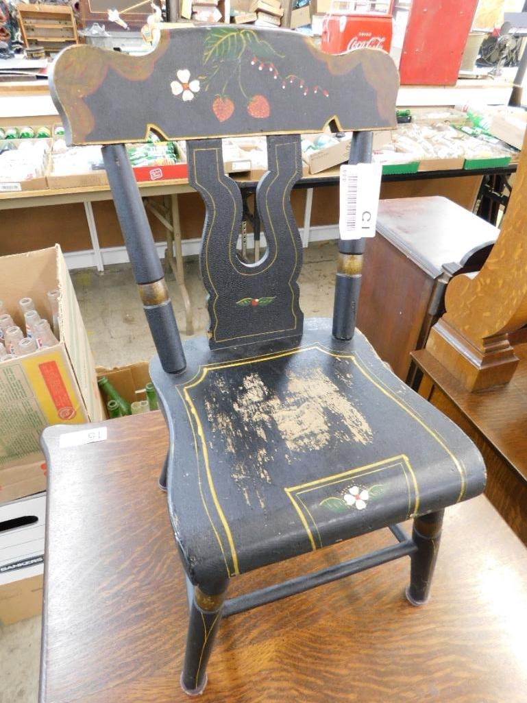 Childs Country Plank Bottom Chair - Hand Painted - 20" x 12" x 10" - 9