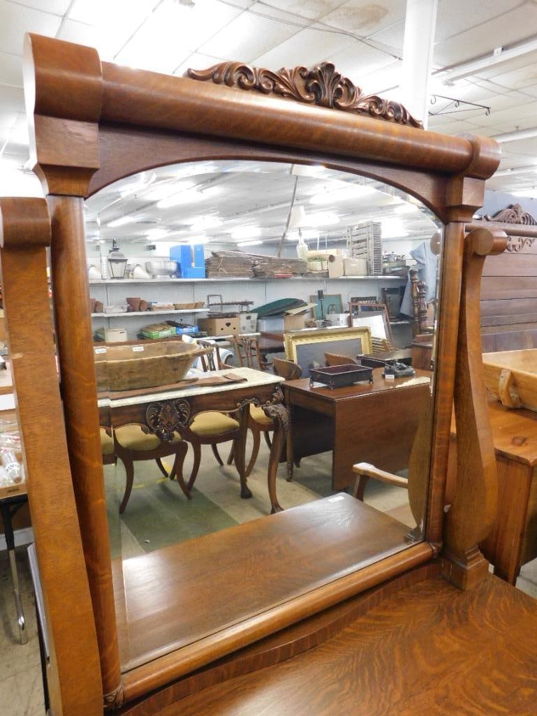Oak Lowboy Dresser with Mirror - 78" x 50" x 24" - 2