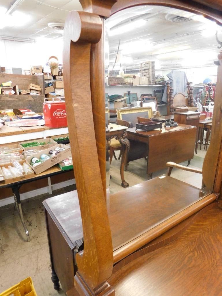 Oak Lowboy Dresser with Mirror - 78" x 50" x 24" - 4
