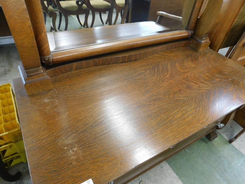 Oak Lowboy Dresser with Mirror - 78" x 50" x 24" - 5