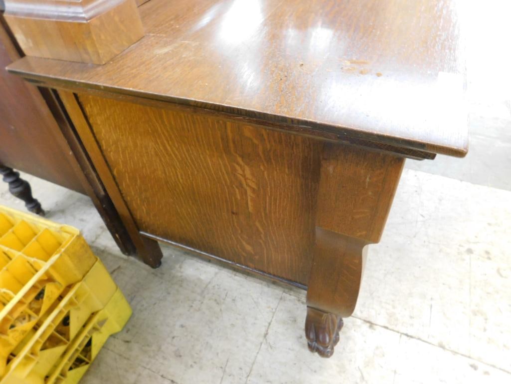 Oak Lowboy Dresser with Mirror - 78" x 50" x 24" - 6