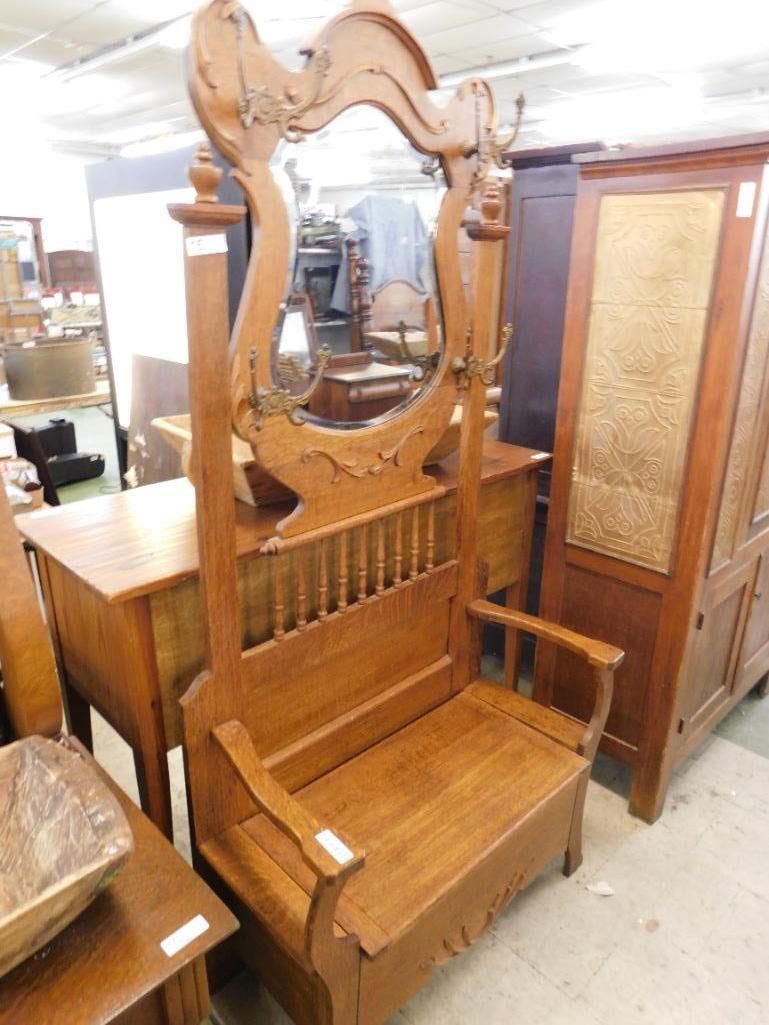 Shield Back Oak Hall Tree - 81" x 37" x 18" - 13