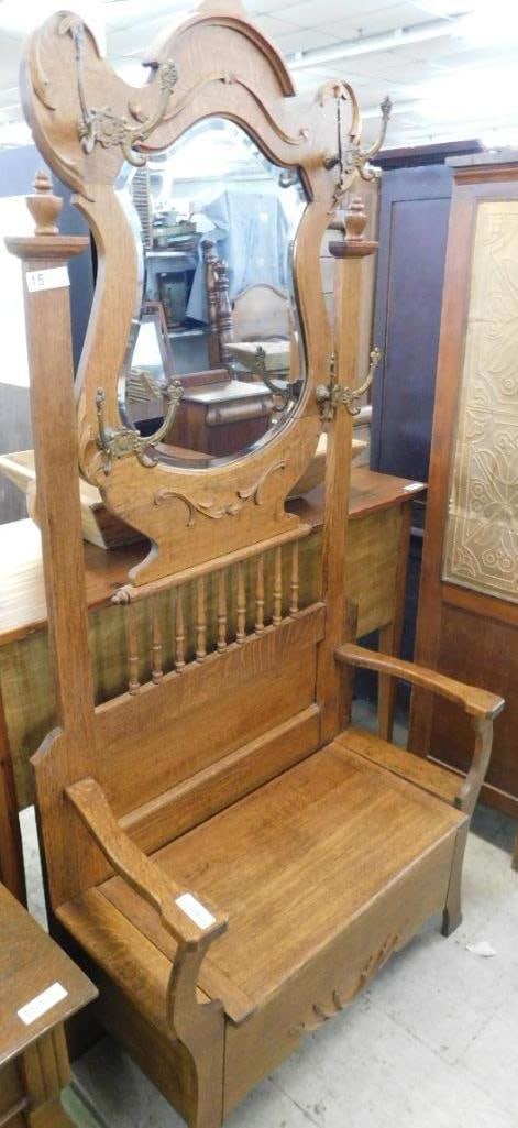 Shield Back Oak Hall Tree - 81" x 37" x 18" (1 of 14)