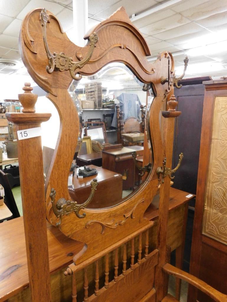 Shield Back Oak Hall Tree - 81" x 37" x 18" - 2