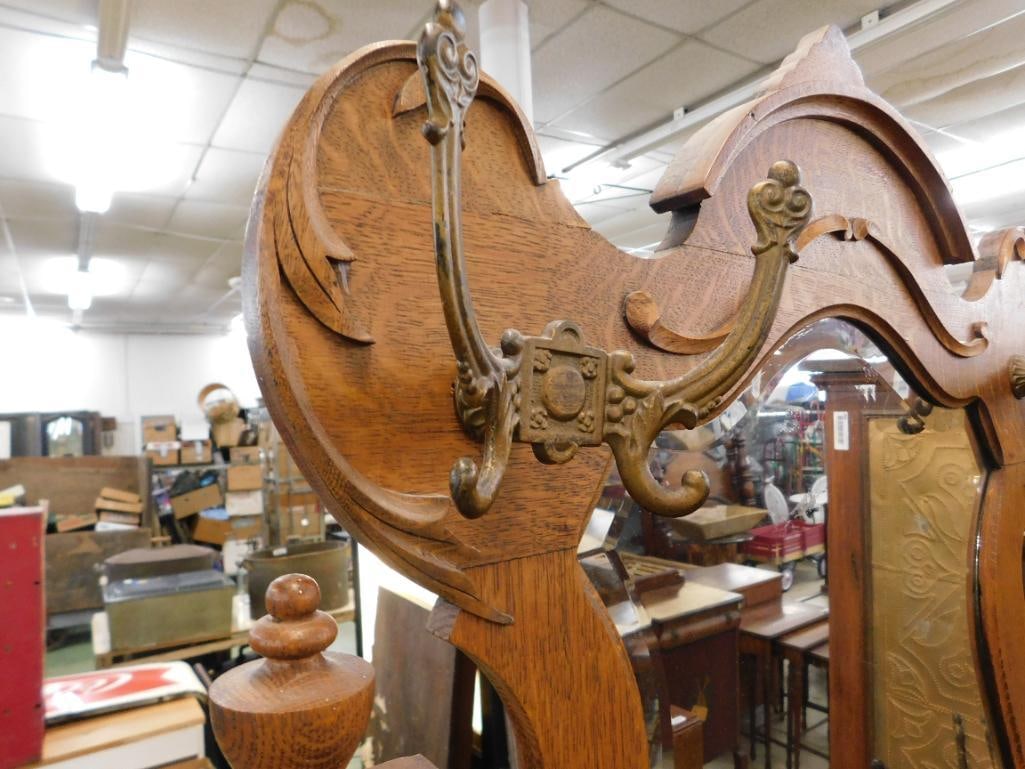 Shield Back Oak Hall Tree - 81" x 37" x 18" - 3