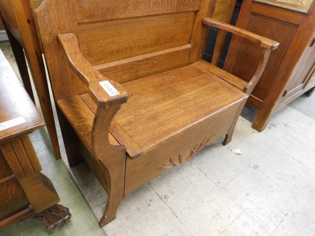 Shield Back Oak Hall Tree - 81" x 37" x 18" - 7