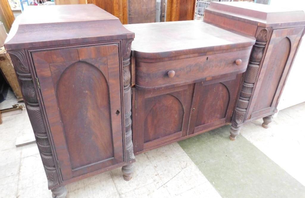 Early 1800s Hand Carved Sideboard - 4 Pieces - Has Cellaret - 44" x 78.5" x 26" (1 of 20)