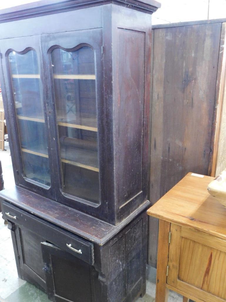4 Door 1 Drawer 2 Piece China Cabinet - Rough - As Is - 76" x 38" x 25" - 7