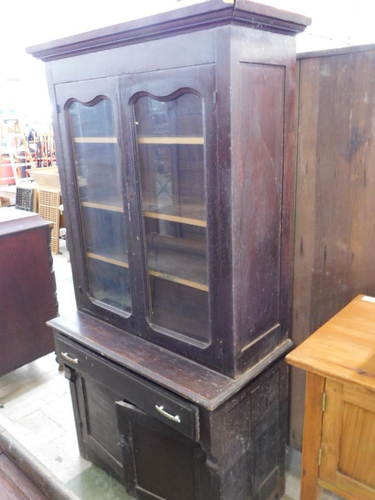 4 Door 1 Drawer 2 Piece China Cabinet - Rough - As Is - 76" x 38" x 25" - 8