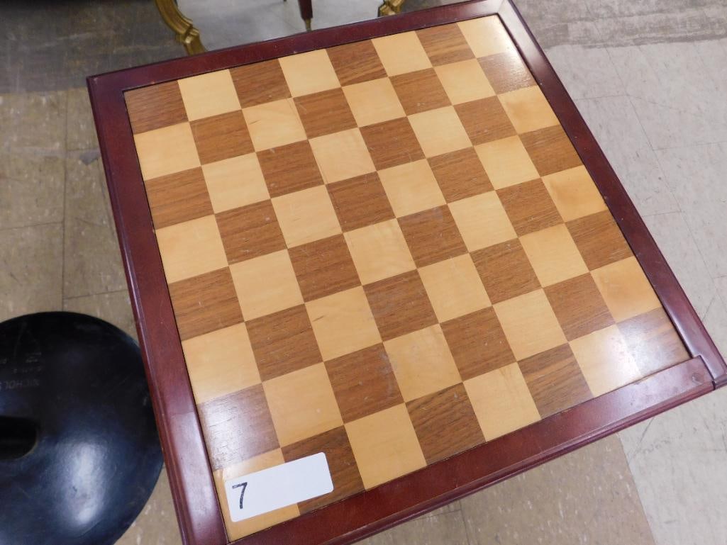 Modern Inlaid Game Table with Glass Chess Pieces - 20" x 16.5" x 16.5" - 2