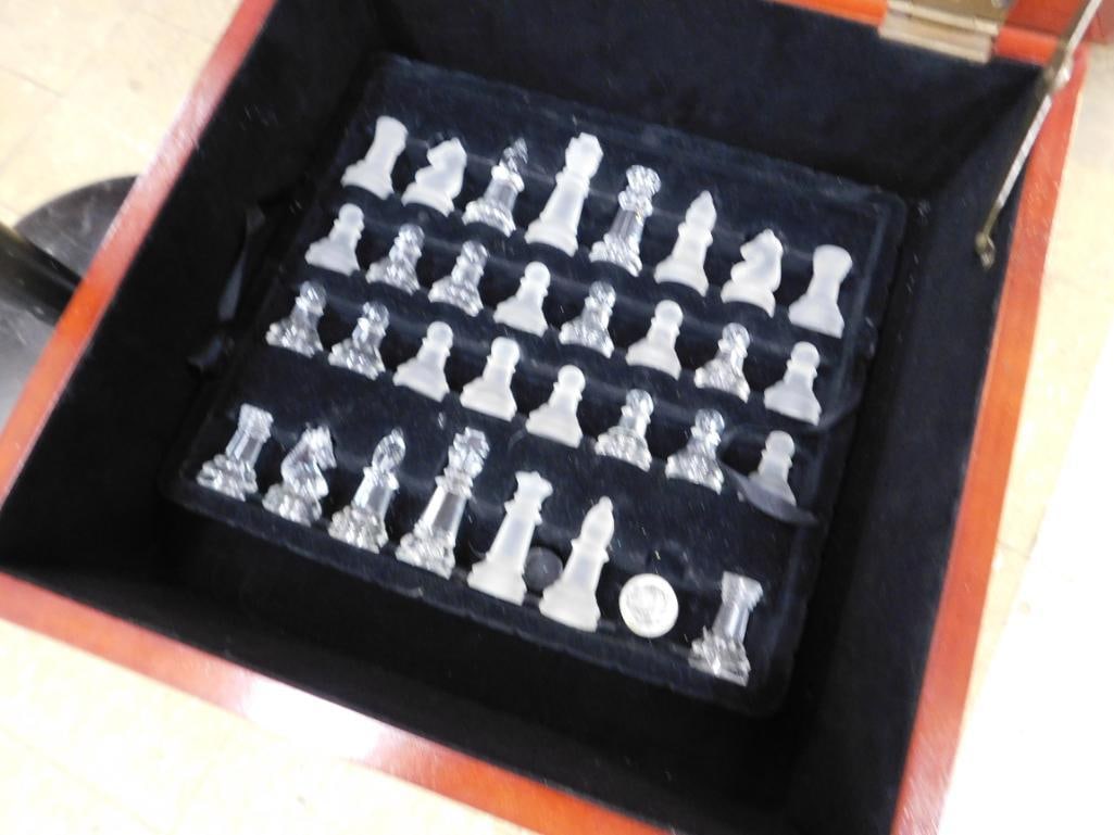 Modern Inlaid Game Table with Glass Chess Pieces - 20" x 16.5" x 16.5" - 6