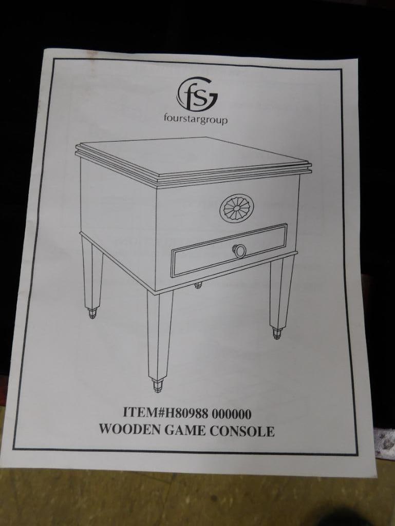 Modern Inlaid Game Table with Glass Chess Pieces - 20" x 16.5" x 16.5" - 9