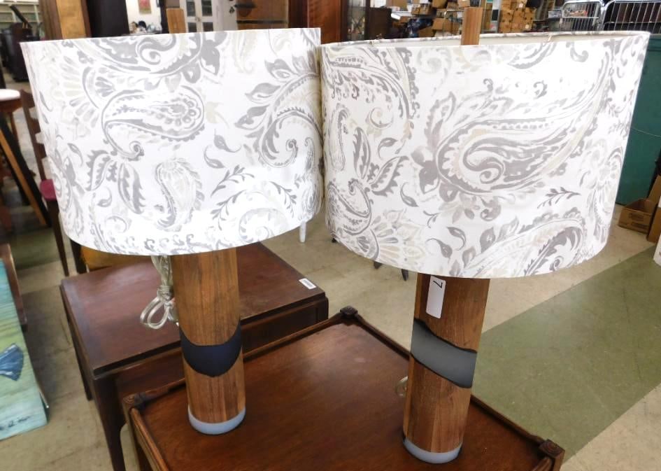 Pair of Modern Wood and Resin Molded Table Lamps - Each 28.5" x 16" (1 of 8)