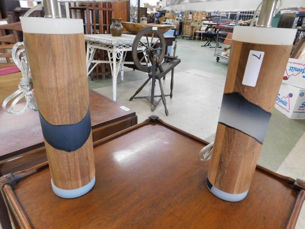 Pair of Modern Wood and Resin Molded Table Lamps - Each 28.5" x 16" - 6