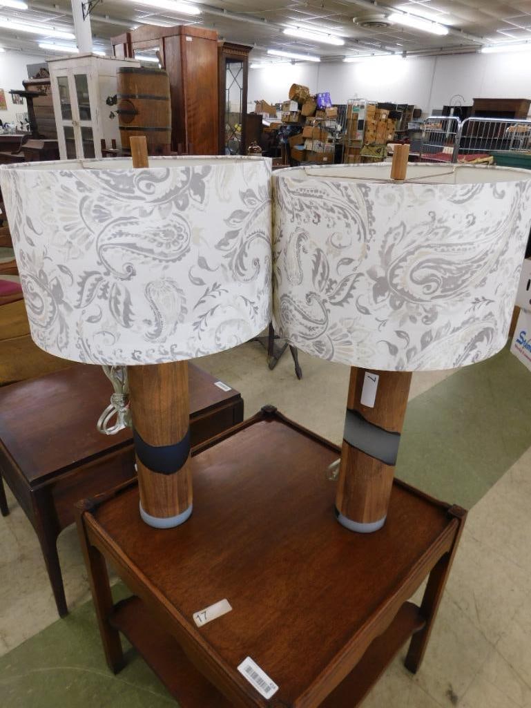 Pair of Modern Wood and Resin Molded Table Lamps - Each 28.5" x 16" - 8
