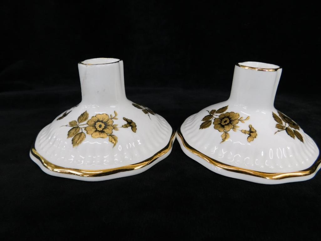 Shorter and Sons Toby Teapot 6" x 8" x 5" - Pair of Royal Adderly Candle Holders - 7
