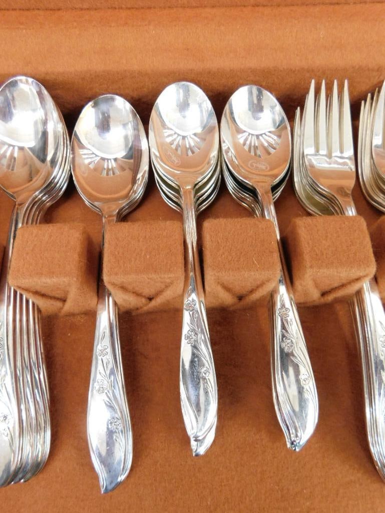 Rodgers Bros. Silverplate Flatware Set - Springtime Pattern - 50 Pieces - 5
