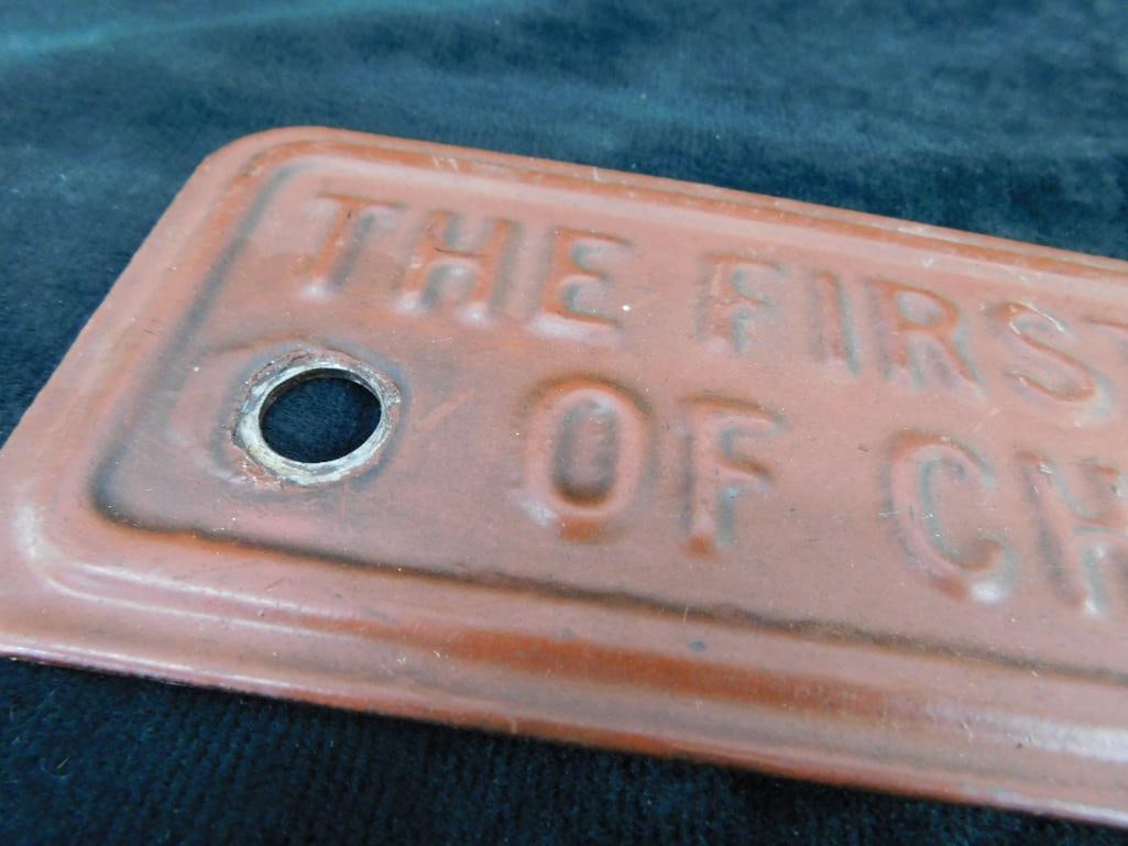 Vintage Metal "The First National Bank of Chicago" Building Plaque - 2.75" x 12" - 2