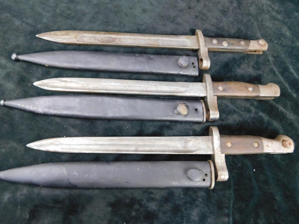 Group of 3 Vintage 14.5" Bayonets with Sheaths - 14