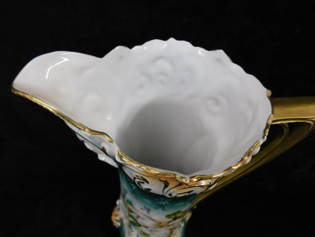 Vintage RS Prussia - Hand Painted Porcelain Pitcher - 12.75" x 9" x 5.75" - 4