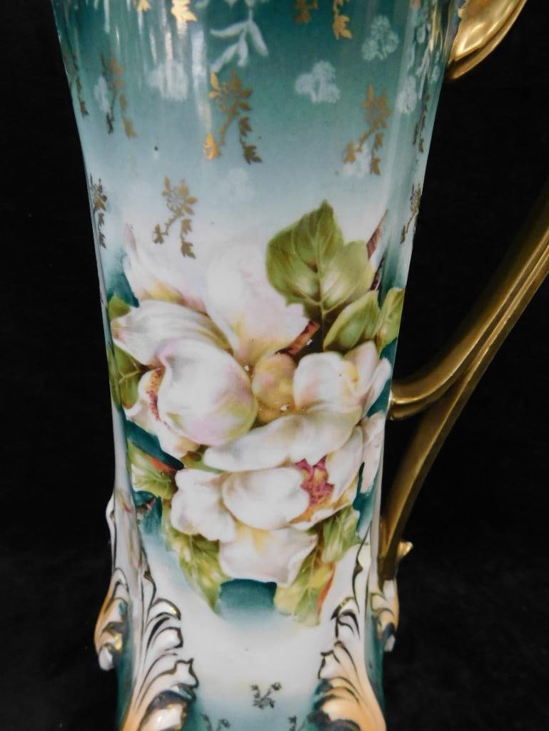 Vintage RS Prussia - Hand Painted Porcelain Pitcher - 12.75" x 9" x 5.75" - 6