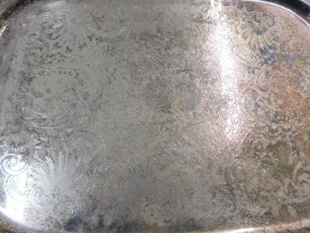 Vintage Silver on Copper Handled Serving Tray - 2.5" x 28" x 16.25" - 4