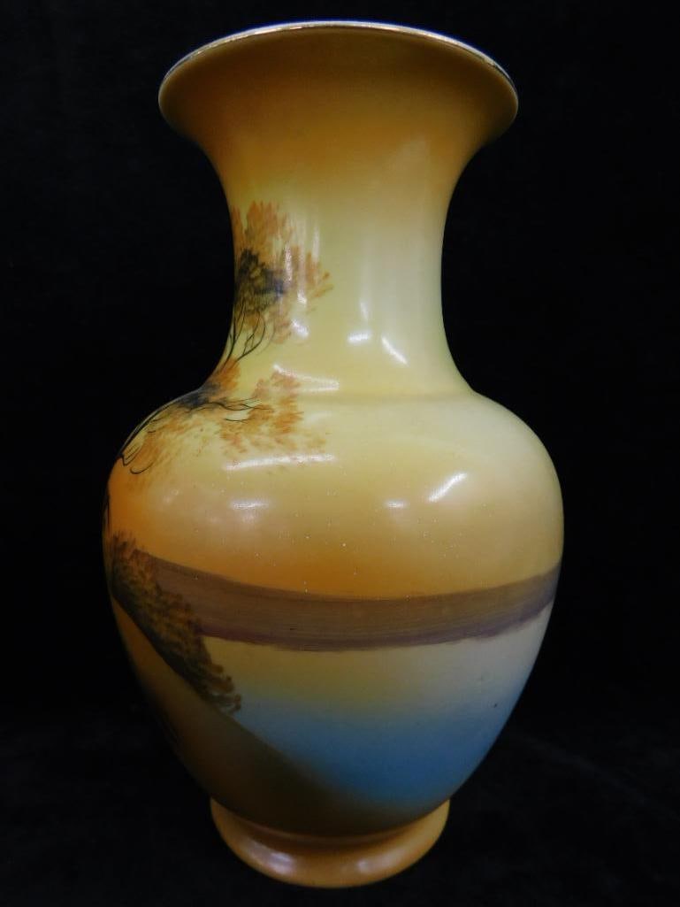 Pair of Vintage Hand Painted Noritake Porcelain Vases - Each 8.5" x 5.25" - 10