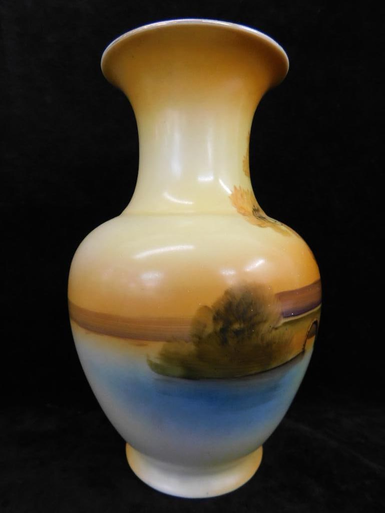 Pair of Vintage Hand Painted Noritake Porcelain Vases - Each 8.5" x 5.25" - 8