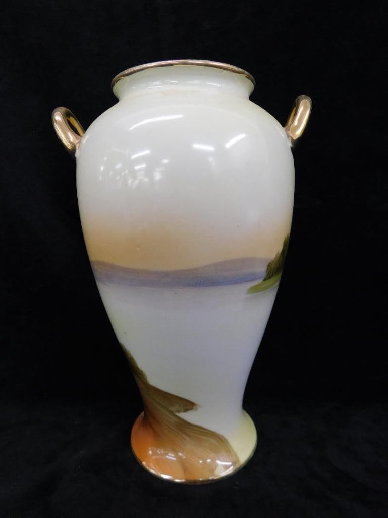 Pair of Vintage Hand Painted Nippon Porcelain Double Handled Vases - Each 8.5" x 5.25" - 4