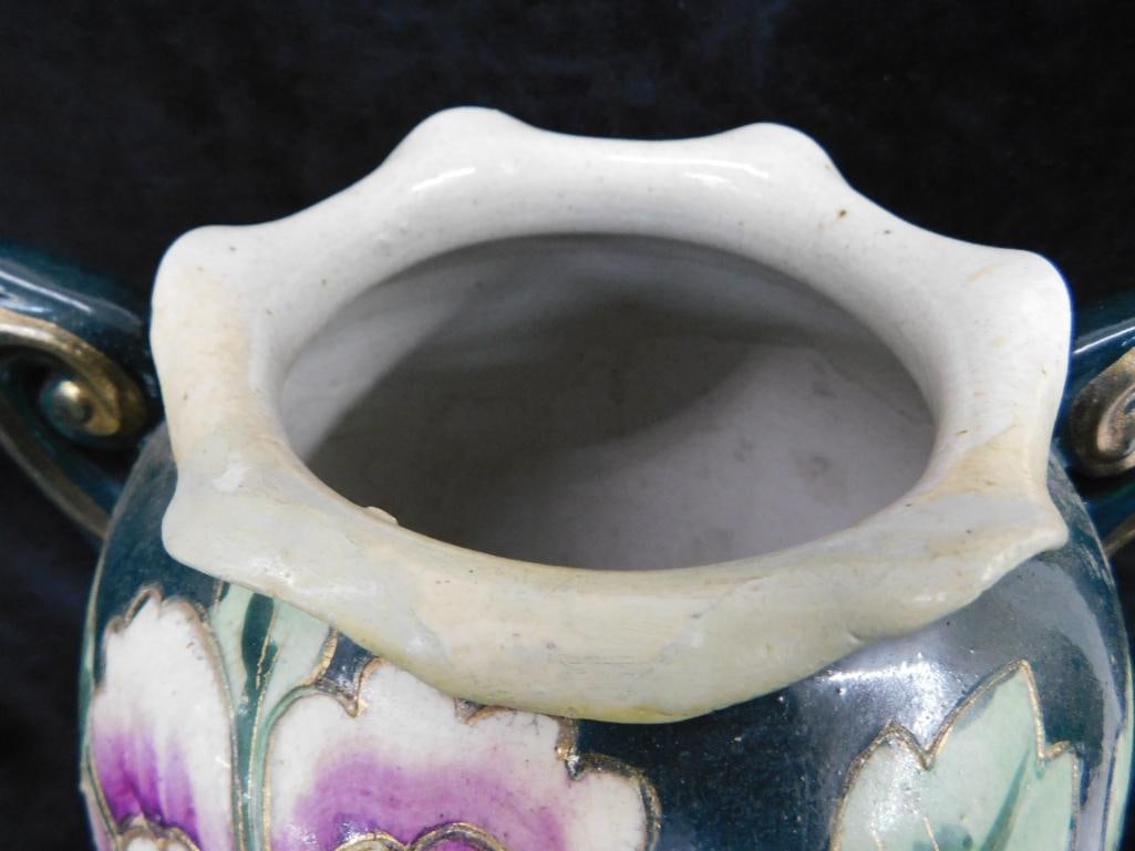Large Vintage Hand Painted Nippon Porcelain Double Handled Vase - 16" x 9" - 2