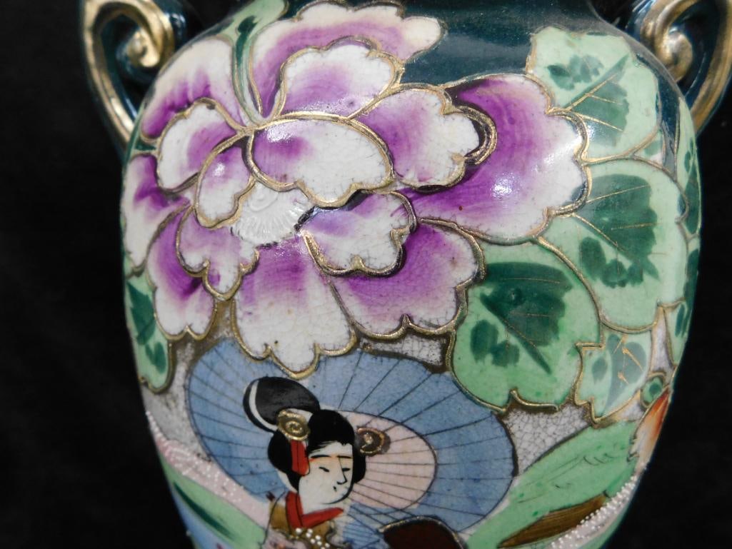 Large Vintage Hand Painted Nippon Porcelain Double Handled Vase - 16" x 9" - 4