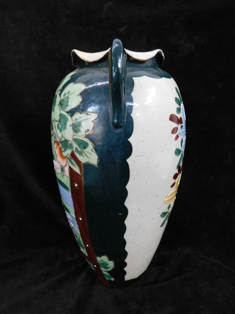 Large Vintage Hand Painted Nippon Porcelain Double Handled Vase - 16" x 9" - 8