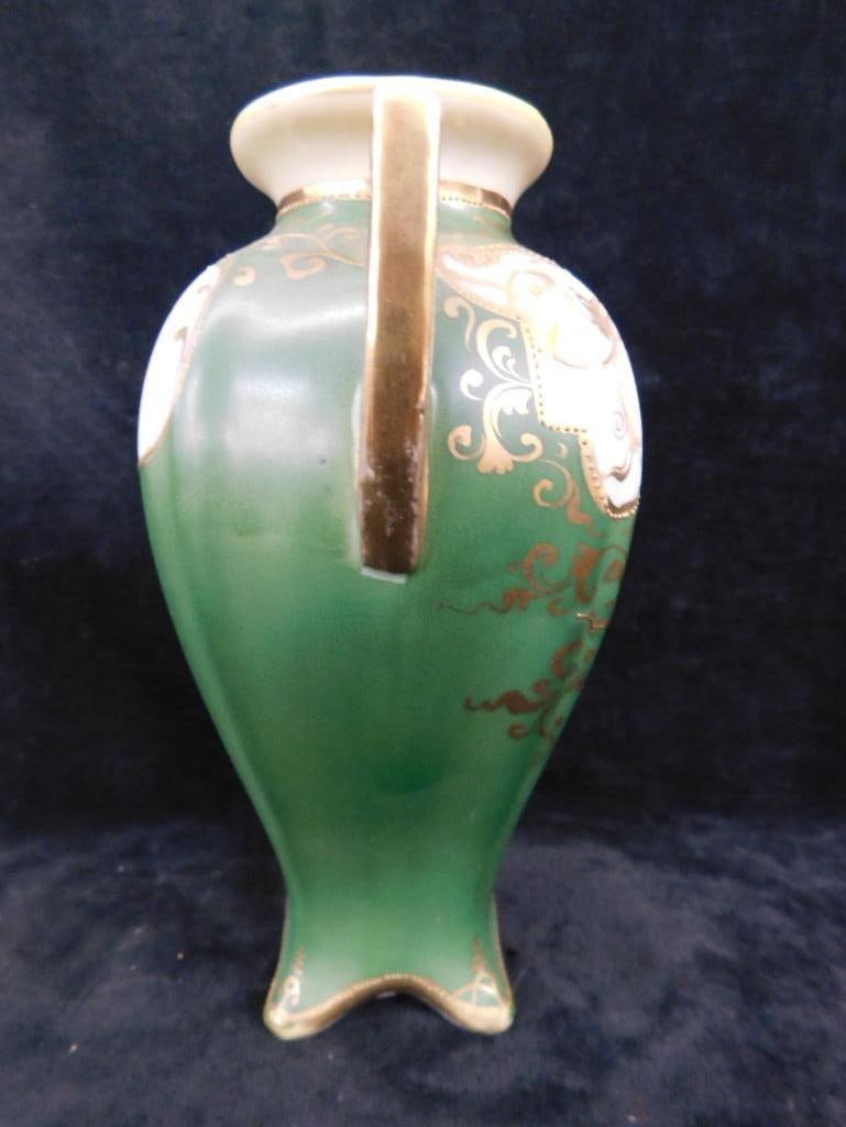 Vintage Hand Painted Nippon Porcelain Double Handled Vase - 7.5" x 5"x 4" - 4