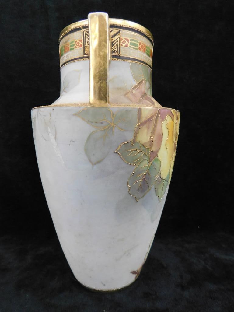 Vintage Hand Painted Nippon Porcelain Double Handled Vase - 8.25" x 5" - 2
