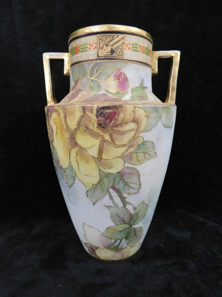 Vintage Hand Painted Nippon Porcelain Double Handled Vase - 8.25" x 5" - 7