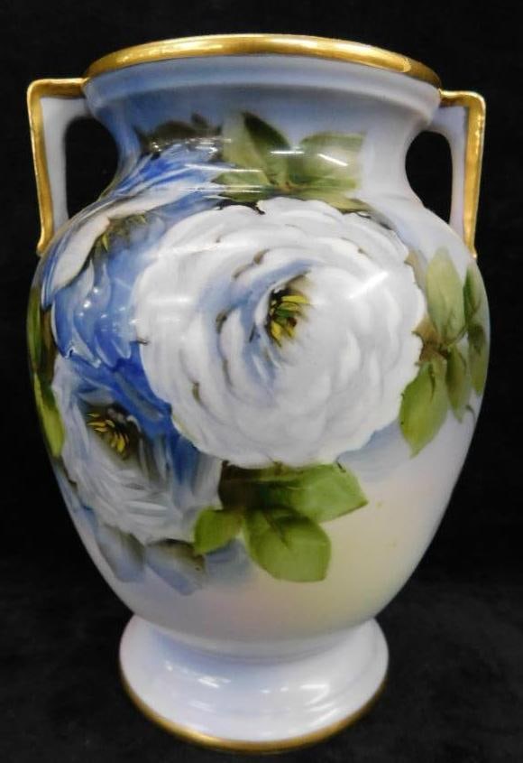 Vintage Hand Painted Noritake Porcelain Double Handled Vase - 6.75" x 5" (1 of 9)