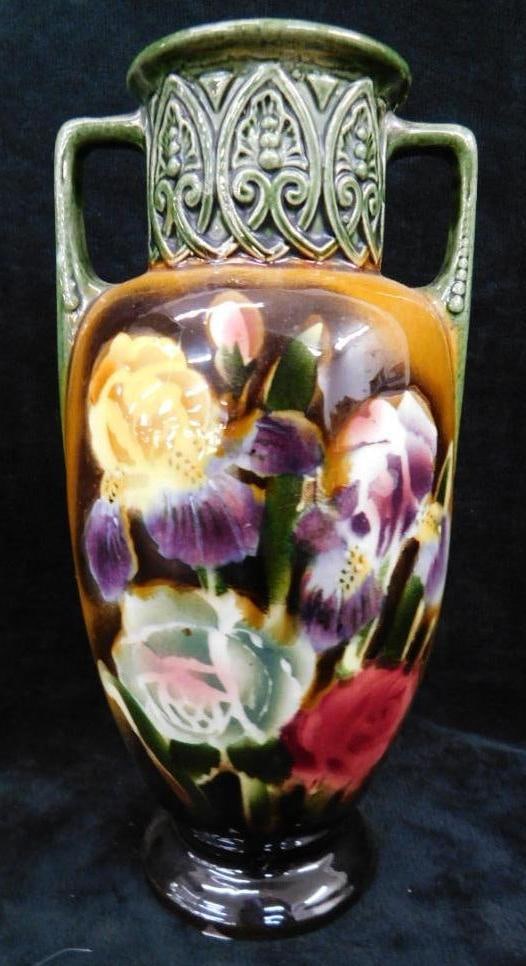 Vintage Czechoslovakia Hand Painted Porcelain Double Handled Vase - 7" x 3.25": See Photos For Details and Condition