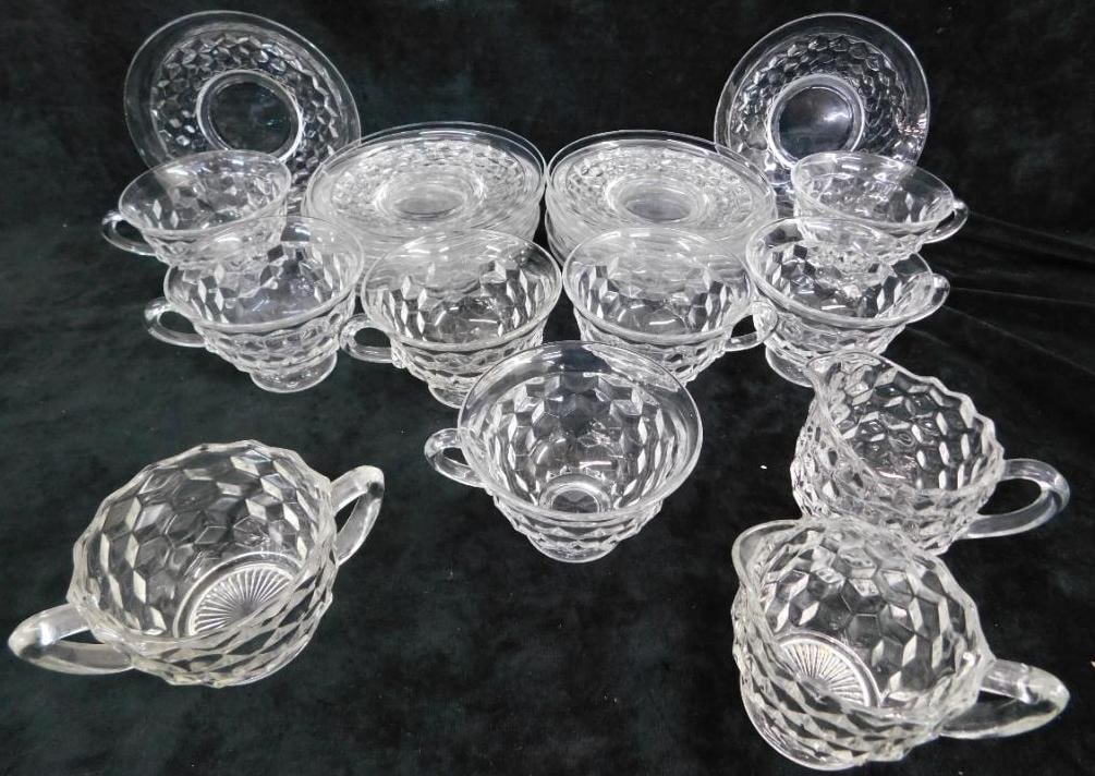 Fostoria Glassware - American Pattern - 15-5 5/8" Saucers - 7 Cups - 2 Creamers - 1 Sugar (1 of 9)