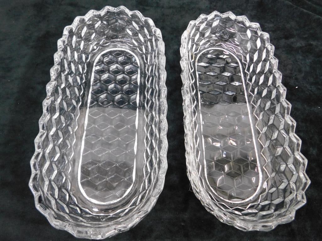 Fostoria Glassware - American Pattern - 2 - 2" x 10" x 4.5" Oval Serving Dishes: See Photos For Details and Condition 