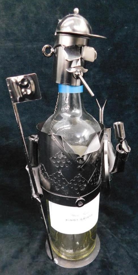 Modern Metal Bottle Holder / Sculpture - 19th Hole - 13.5" x 5" x 4": See Photos For Details and Condition 