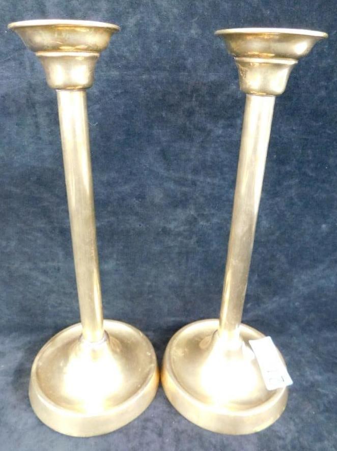 Pair of Vintage Brass Candle Stick Holders - Each 13.5" x 5.5": See Photos For Details and Condition 