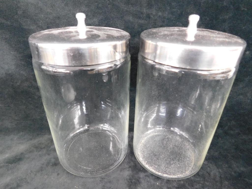 Group of 4 Counter Top Pyrex Doctors Office Apothecary Jars - 2-7.25" - 2-4.25" - 2